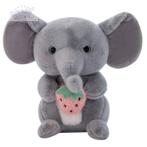 Pluszowa Maskotka Przytulanka Słoń Z Truskawką Szary 23cm