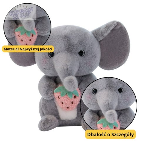 Pluszowa Maskotka Przytulanka Słoń Z Truskawką Szary 23cm