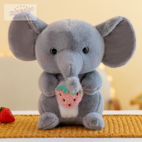 Pluszowa Maskotka Przytulanka Słoń Z Truskawką Szary 23cm