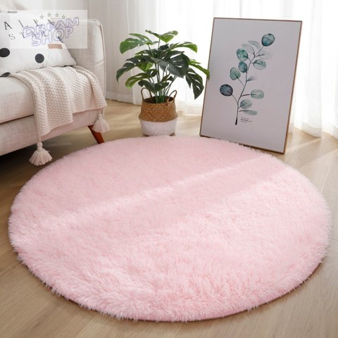 Pluszowy Miękki Dywan Okrągły Antypoślizgowy Jasno Różowy 122cm Pluszowy Miękki Dywan Okrągły Antypoślizgowy Jasno Różowy 122cm