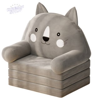 Rozkładany Fotel Dla Dziecka Kot 3 Poziomowy Szary 56x50cm