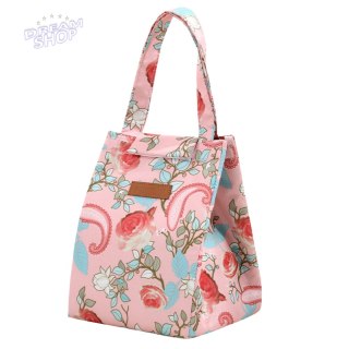 Torba Termiczna Izolacyjna Śniadaniowa Lunch Bag Różowa Kwiaty 25cm