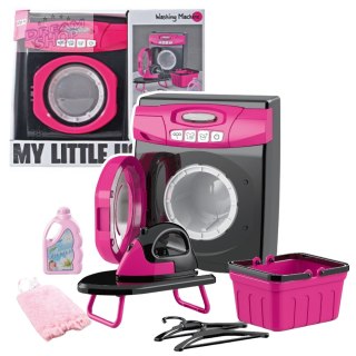 Zestaw AGD Interaktywna Pralka Światła Dźwięki Akcesoria Różowo Czarna