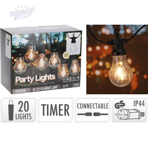 GIRLANDA OGRODOWA PARTY LIGHT 20LED A60 TIMER MOŻLIWOŚĆ ŁĄCZENIA GIRLANDA OGRODOWA PARTY LIGHT 20LED A60 TIMER MOŻLIWOŚĆ ŁĄCZENIA