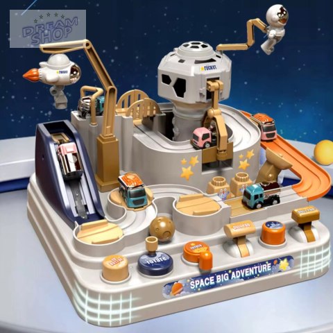 Interaktywny tor przeszkód samochodowy zjeżdżalnia 3 auta astronauta 555-1 Interaktywny tor przeszkód samochodowy zjeżdżalnia 3 auta astronauta 555-1