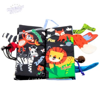 Miękka Książeczka Edukacyjna Szeleszcząca Zwierzęta Ogonki Dla Niemowląt Niebieska