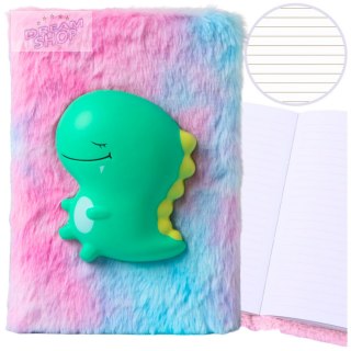 Pluszowy Notatnik W Linie Z Zielonym Dinozaurem 3D Kolorowy