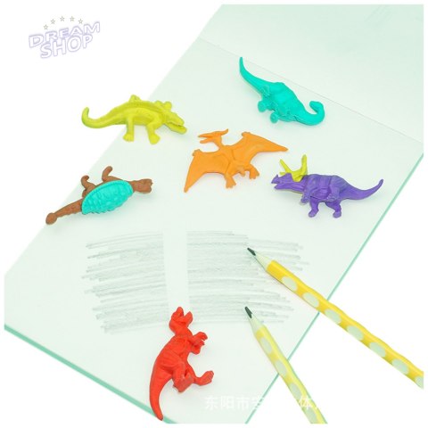 Zestaw Gumek Do Ścierania Zmazywania Szkolne Dinozaury 6szt