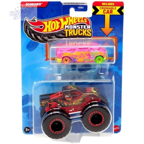 Hot Wheels Monster Trucks Pojazd 1:64 + auto JCG31 Hot Wheels Monster Trucks Pojazd 1:64 + auto JCG31
