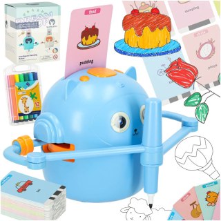 Robot edukacyjny interaktywny nauka rysowania pisania zestaw fiszki mazaki niebieski