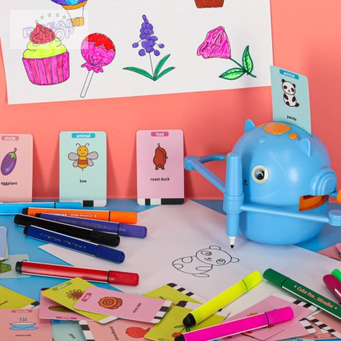 Robot edukacyjny interaktywny nauka rysowania pisania zestaw fiszki mazaki niebieski Robot edukacyjny interaktywny nauka rysowania pisania zestaw fiszki mazaki niebieski