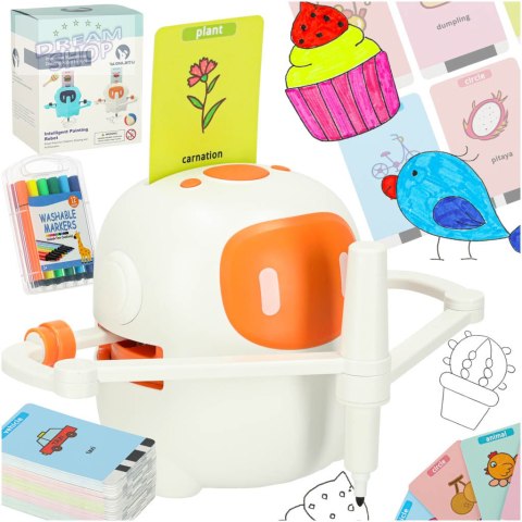 Robot edukacyjny interaktywny nauka rysowania pisania zestaw fiszki mazaki pomarańczowy Robot edukacyjny interaktywny nauka rysowania pisania zestaw fiszki mazaki pomarańczowy