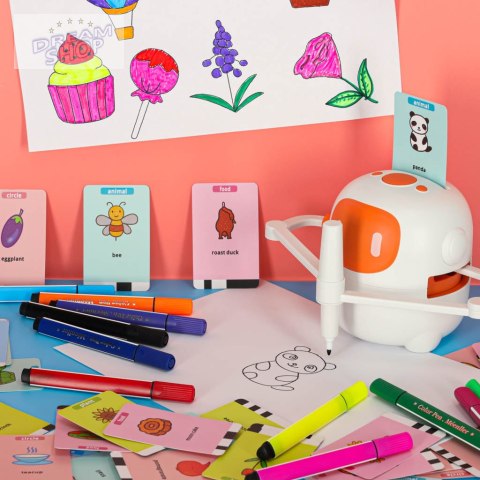 Robot edukacyjny interaktywny nauka rysowania pisania zestaw fiszki mazaki pomarańczowy Robot edukacyjny interaktywny nauka rysowania pisania zestaw fiszki mazaki pomarańczowy