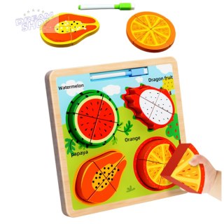 Układanka Tablica 2w1 Drewniana Edukacyjna Owoce Pisak