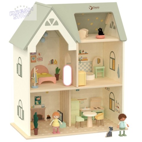 CLASSIC WORLD Drewniany Domek dla Lalek z mebelkami CLASSIC WORLD Drewniany Domek dla Lalek z mebelkami