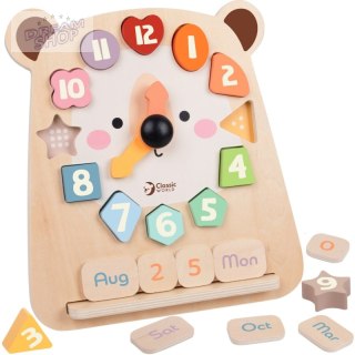 CLASSIC WORLD Zegar Miś Montessori Edukacyjny 3w1 Nauka Czasu Liczenia i Daty