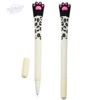 Długopis Żelowy Kocia Łapka Niebieski Tusz Zatyczka Biało Czarny 16,5cm
