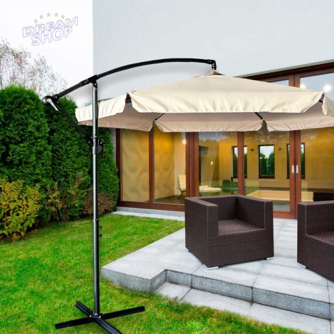 Parasol ogrodowy duży składany z wysięgnikiem 290cm beżowy Parasol ogrodowy duży składany z wysięgnikiem 290cm beżowy