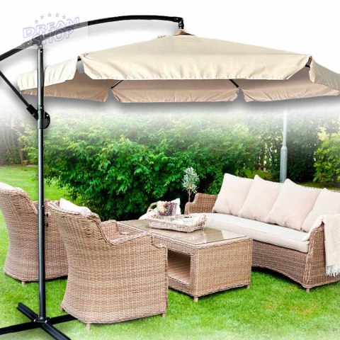 Parasol ogrodowy duży składany z wysięgnikiem 290cm beżowy Parasol ogrodowy duży składany z wysięgnikiem 290cm beżowy