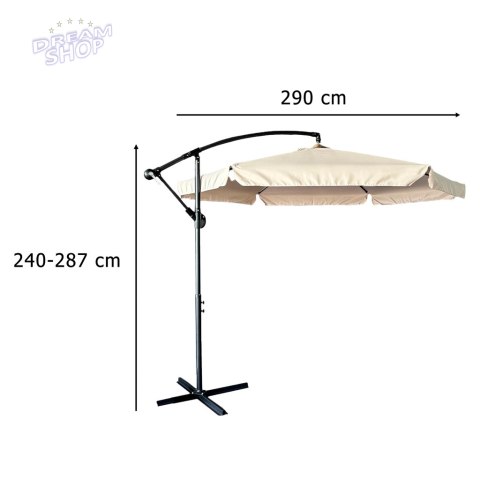 Parasol ogrodowy duży składany z wysięgnikiem 290cm beżowy Parasol ogrodowy duży składany z wysięgnikiem 290cm beżowy