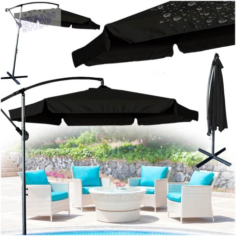 Parasol ogrodowy duży składany z wysięgnikiem 290cm czarny Parasol ogrodowy duży składany z wysięgnikiem 290cm czarny