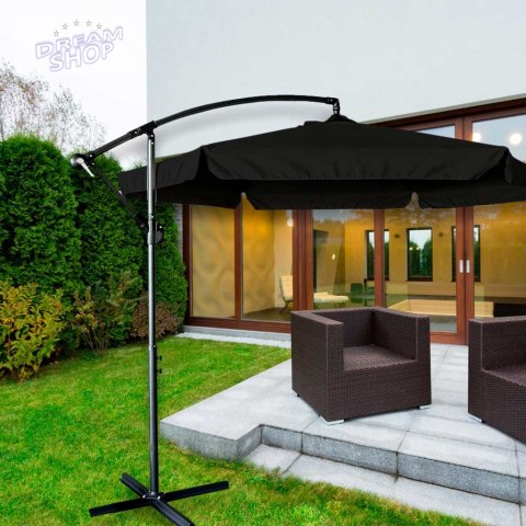 Parasol ogrodowy duży składany z wysięgnikiem 290cm czarny Parasol ogrodowy duży składany z wysięgnikiem 290cm czarny