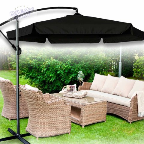 Parasol ogrodowy duży składany z wysięgnikiem 290cm czarny Parasol ogrodowy duży składany z wysięgnikiem 290cm czarny