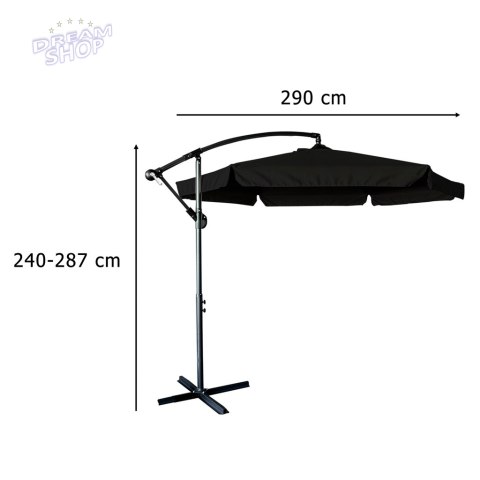 Parasol ogrodowy duży składany z wysięgnikiem 290cm czarny Parasol ogrodowy duży składany z wysięgnikiem 290cm czarny