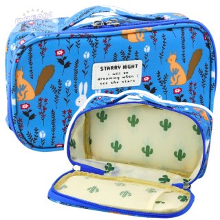 Piórnik Szkolny Organizer Kosmetyczka Dodatkowa Kieszonka Niebieski 22,5cm