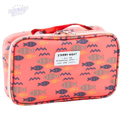Piórnik Szkolny Organizer Kosmetyczka Dodatkowa Kieszonka Ryby Różowy 22,5cm Piórnik Szkolny Organizer Kosmetyczka Dodatkowa Kieszonka Ryby Różowy 22,5cm