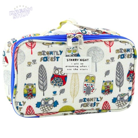 Piórnik Szkolny Organizer Kosmetyczka Kieszonka Sowy Biały 22,5cm Piórnik Szkolny Organizer Kosmetyczka Kieszonka Sowy Biały 22,5cm