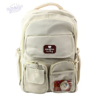 Plecak Miejski Szkolny Kapibara Brelok Przypinki Beżowy Kremowy 25L 42cm
