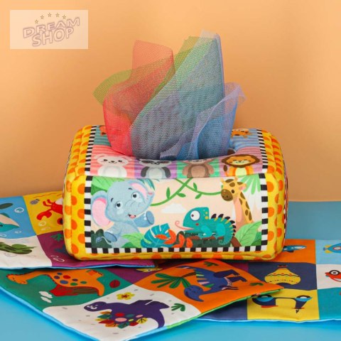 Sorter pudełko z chusteczkami sensoryczne montessori pluszowe cyfry litery