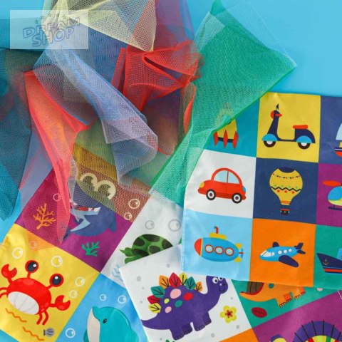 Sorter pudełko z chusteczkami sensoryczne montessori pluszowe cyfry litery