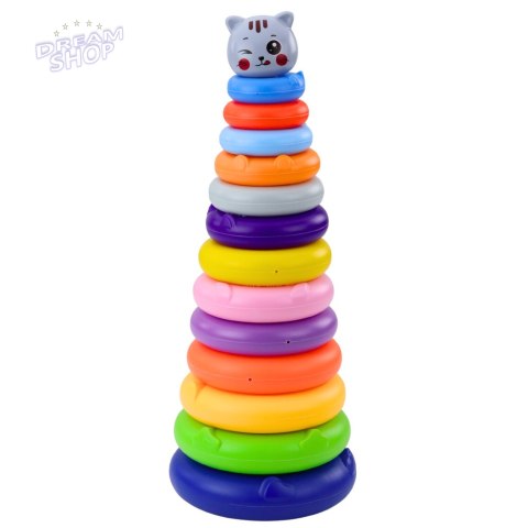 Wieża Piramidka Kotek Szary Kolorowa 13 Kółek 41 x 15,5 x 15,5 cm