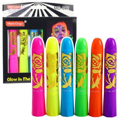 Zestaw Do Malowania Twarzy Pisaki Kredki Neonowe UV Fluorescencyjne 6szt Zestaw Do Malowania Twarzy Pisaki Kredki Neonowe UV Fluorescencyjne 6szt