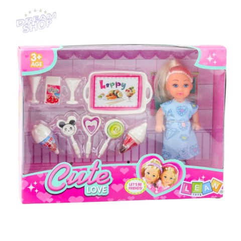 Zestaw Mini Laleczka Słodkie Akcesoria Niebieska Sukienka