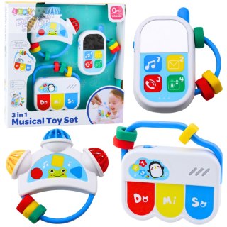 Zestaw Zabawek Muzycznych Dla Malucha Telefon Tamburyn Klawisze Dźwięki 3w1