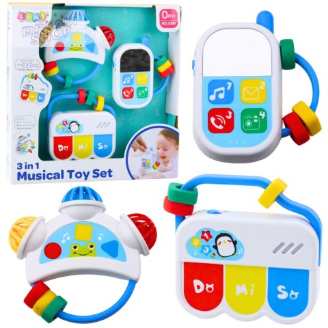 Zestaw Zabawek Muzycznych Dla Malucha Telefon Tamburyn Klawisze Dźwięki 3w1