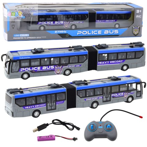 Autobus Policyjny Przegubowy Zdalnie Sterowany RC Światła Szary 1:32