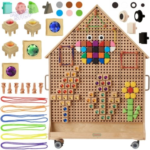 MASTERKIDZ Drewniana Tablica STEM Wolnostojąca XXL w Kształcie Domu + Akcesoria