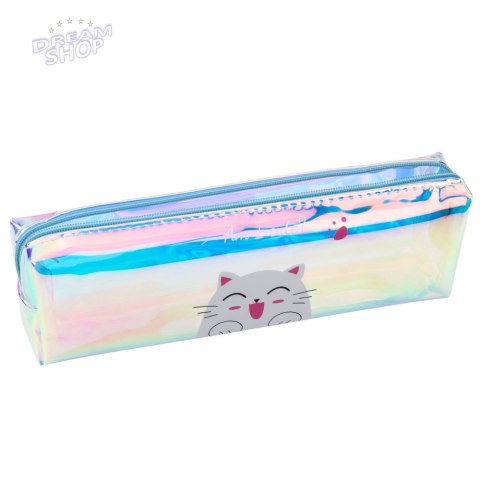 Piórnik Szkolny Dziecięcy Holograficzny Z Kotem Niebieski 21x6cm Piórnik Szkolny Dziecięcy Holograficzny Z Kotem Niebieski 21x6cm