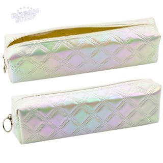 Piórnik Szkolny Organizer Tłoczony Wzór Biały Perłowy 21x6cm