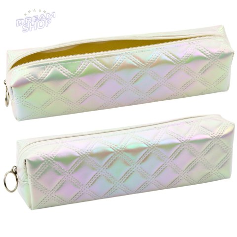 Piórnik Szkolny Organizer Tłoczony Wzór Biały Perłowy 21x6cm Piórnik Szkolny Organizer Tłoczony Wzór Biały Perłowy 21x6cm