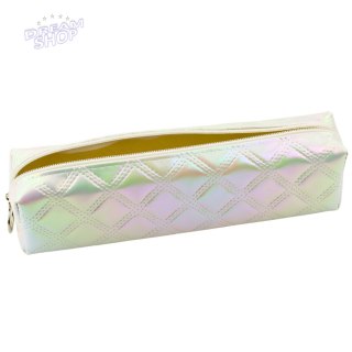 Piórnik Szkolny Organizer Tłoczony Wzór Biały Perłowy 21x6cm