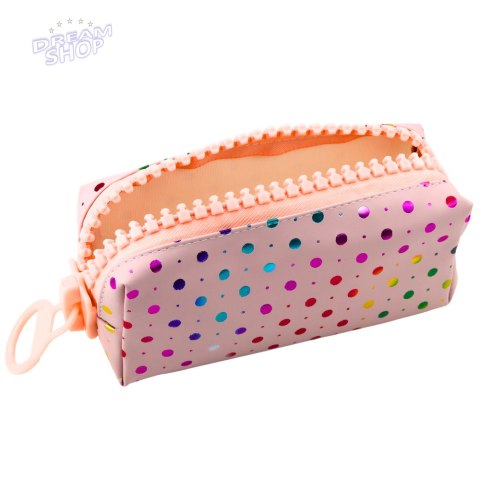 Piórnik Szkolny Organizer W Kolorowe Kropki Duży Suwak Różowy 21x8cm