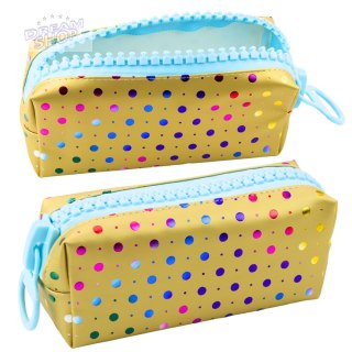 Piórnik Szkolny Organizer W Kolorowe Kropki Duży Suwak Złoty 21x8cm