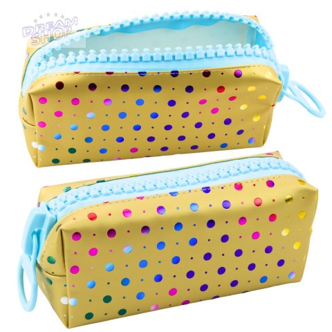 Piórnik Szkolny Organizer W Kolorowe Kropki Duży Suwak Złoty 21x8cm Piórnik Szkolny Organizer W Kolorowe Kropki Duży Suwak Złoty 21x8cm