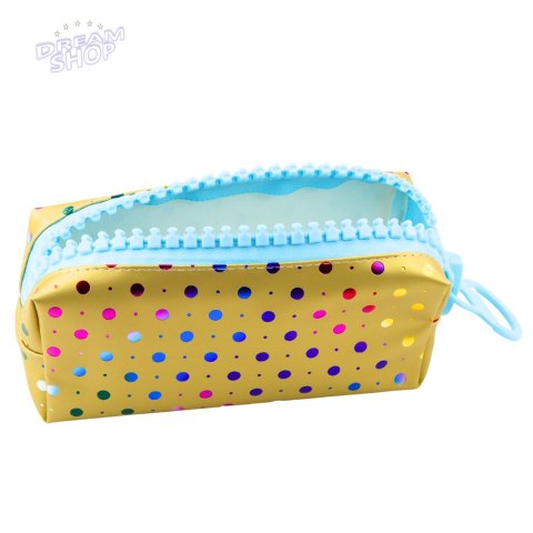 Piórnik Szkolny Organizer W Kolorowe Kropki Duży Suwak Złoty 21x8cm Piórnik Szkolny Organizer W Kolorowe Kropki Duży Suwak Złoty 21x8cm