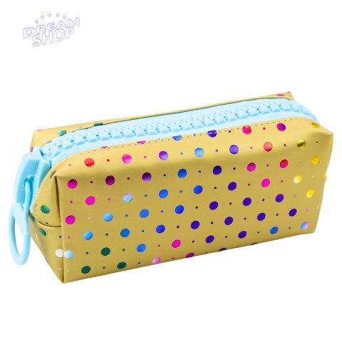 Piórnik Szkolny Organizer W Kolorowe Kropki Duży Suwak Złoty 21x8cm Piórnik Szkolny Organizer W Kolorowe Kropki Duży Suwak Złoty 21x8cm